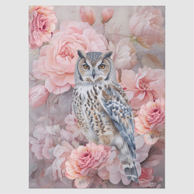 Papel De Seda Flores Etéreas Rosa & Móveis Decoupage de Coruja (Frente )