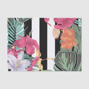 Papel De Seda Flores Florais Tropicais Folhas Listras Pretas Bra