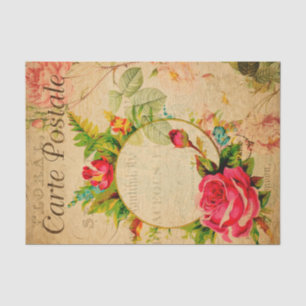 Papel De Seda Flores Florais Vintage Rosa vermelha Francês