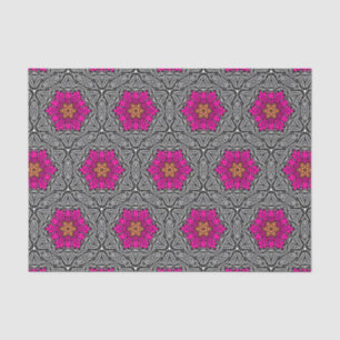 Papel De Seda Flores Geométricas - Cor-de-Rosa Fuchsia e Cinzas