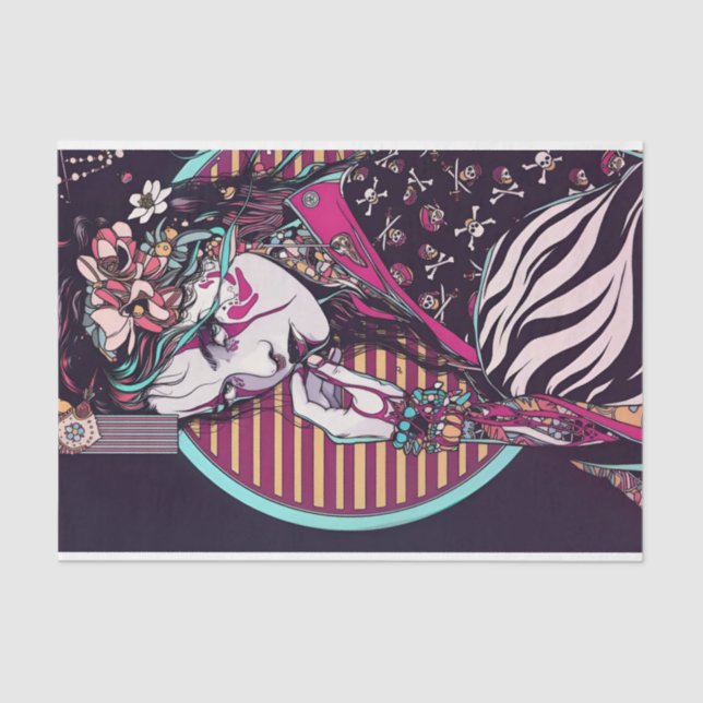 Papel De Seda Flores GIrl japonesas no cabelo (Frente )