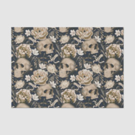 Papel De Seda Flores Góticas Vintage Crânios Peônias Borboletas