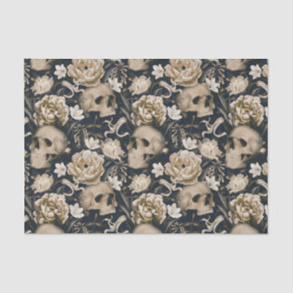 Papel De Seda Flores Góticas Vintage Crânios Peônias Borboletas