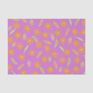 Papel De Seda Flores laranja e folhas de Verde limão cor-de-rosa