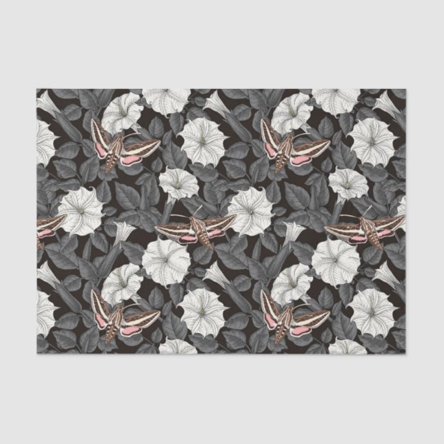 Papel De Seda Flores-lua e mariposas-esfinge 2 (Frente )