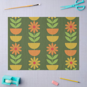 Papel De Seda Flores Mid Mod com semicírculos geométricos