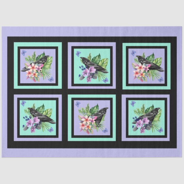 Papel De Seda Flores Misturadas De Aquarela Pretas (Frente )