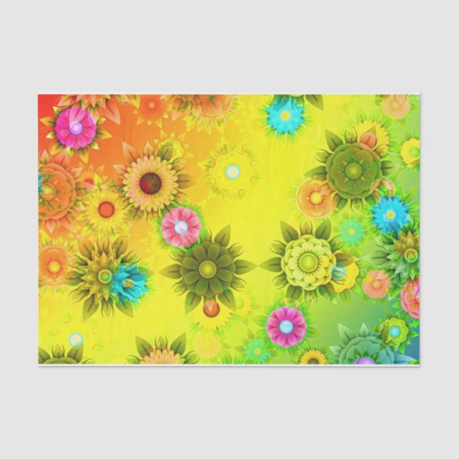 Papel De Seda Flores Modernas Coloridas Neon Abstrato (Frente )