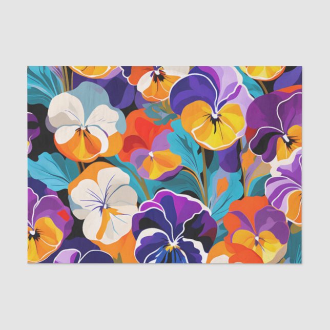 Papel De Seda Flores Modernas de Pansias Abstrato (Frente )