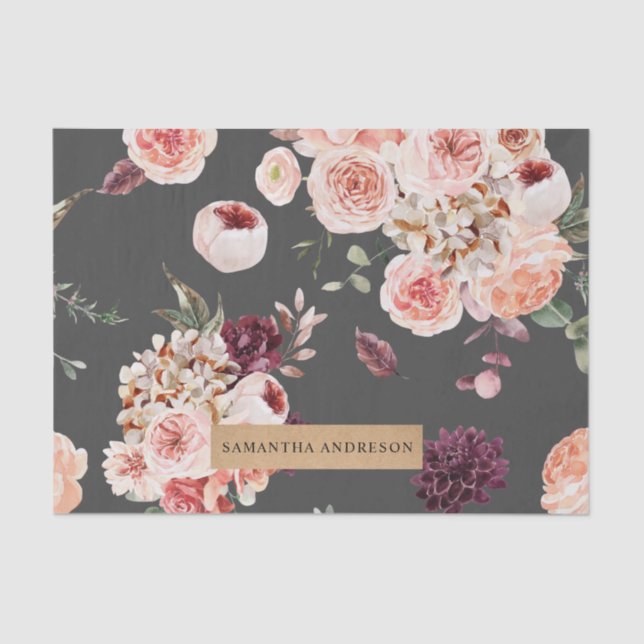 Papel De Seda Flores Modernas de Pastel e Presente Personalizado (Frente )