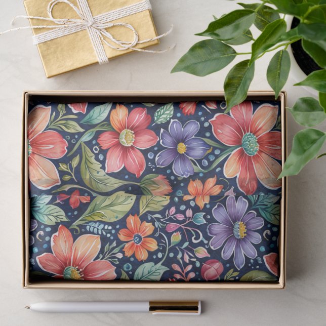 Papel De Seda Flores Modernas Multicoloridas (Presente)