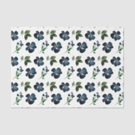 Papel De Seda Flores Navy com Folhas Verdes