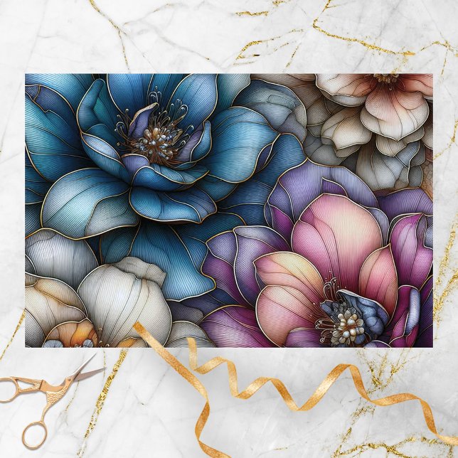 Papel De Seda Flores Opulentas com Contornos de Ouro Brilhante (Criador carregado)