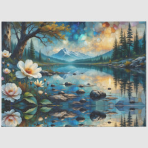 Papel De Seda Flores pálidas crescem ao longo do rio azul, Monta