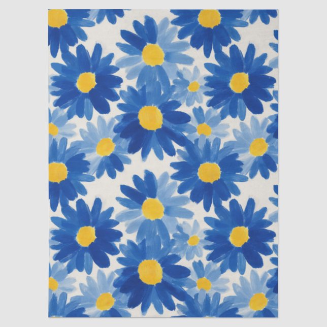 Papel De Seda Flores pintadas azuis e amarelas (Frente )