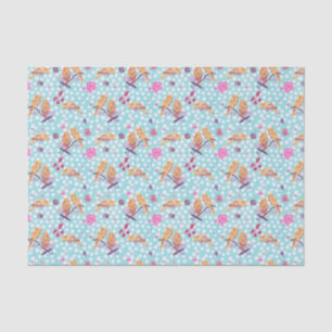 Papel De Seda Flores Pintadas de Aves do Blossom Primavera
