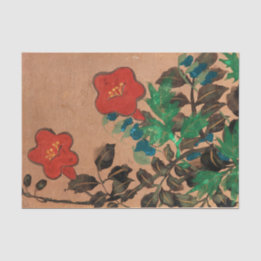 Papel De Seda Flores Pintadas Vermelhas e Azuis Para Decoupage