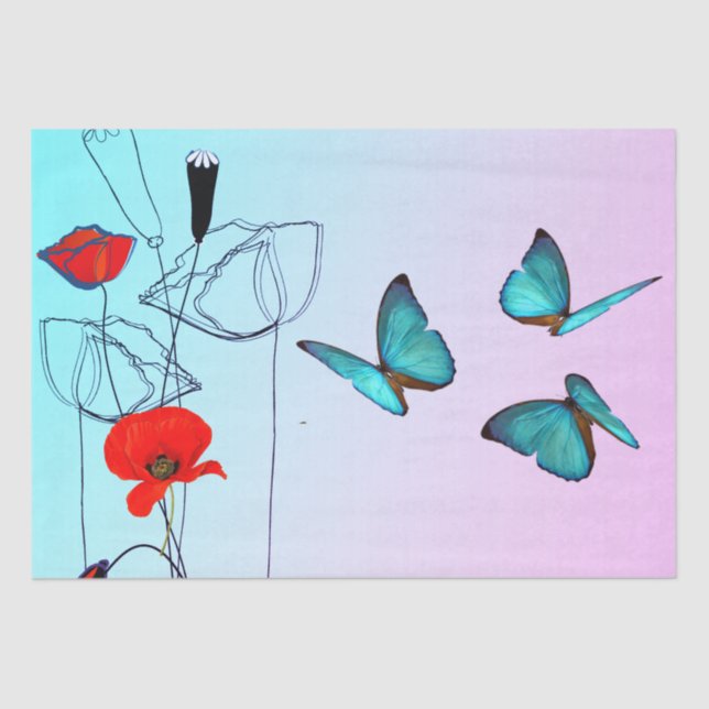 Papel De Seda Flores Poppy e Decoupage Butterfly  (Frente )