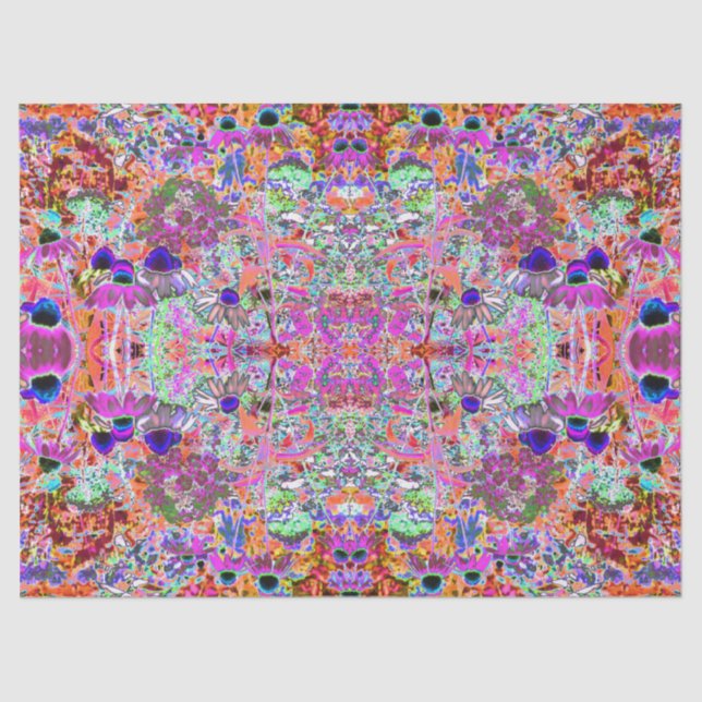 Papel De Seda Flores Psicodélicas Quentes Rosa e Verde limão (Frente )