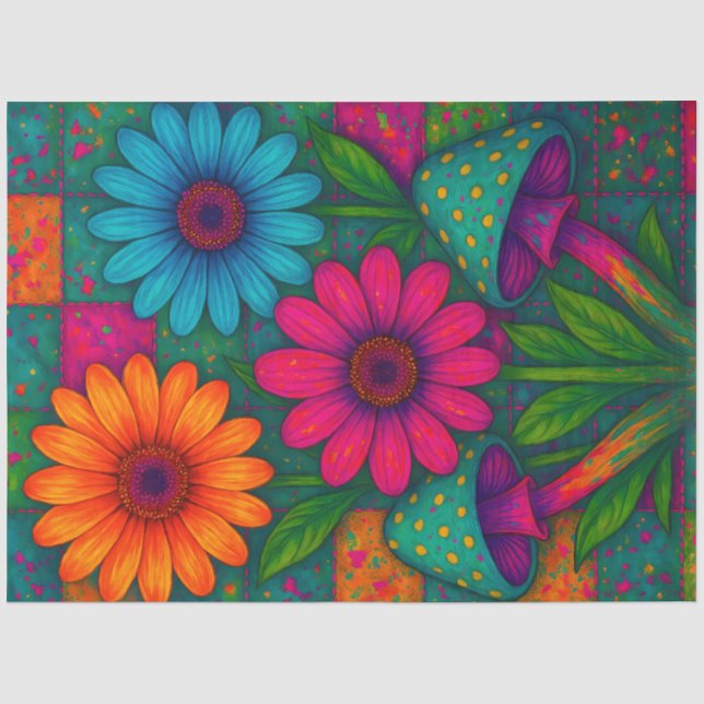 Papel De Seda Flores Psikedélicas & Decoupage de Cogumelos (Frente )