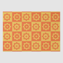Flores Retro Amarelas Laranja Xadrez