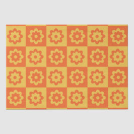 Papel De Seda Flores Retro Amarelas Laranja Xadrez