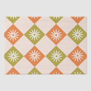 Papel De Seda Flores Retro em Ouros Laranja e Verde