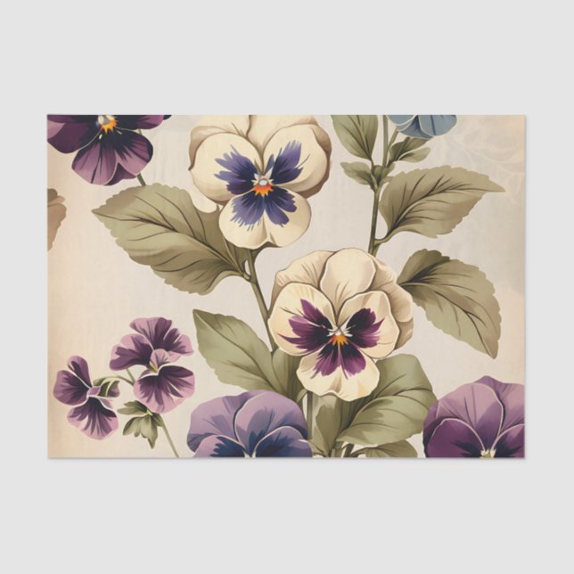 Papel De Seda Flores Retro Pansy em Toneladas Mudadas (Frente )