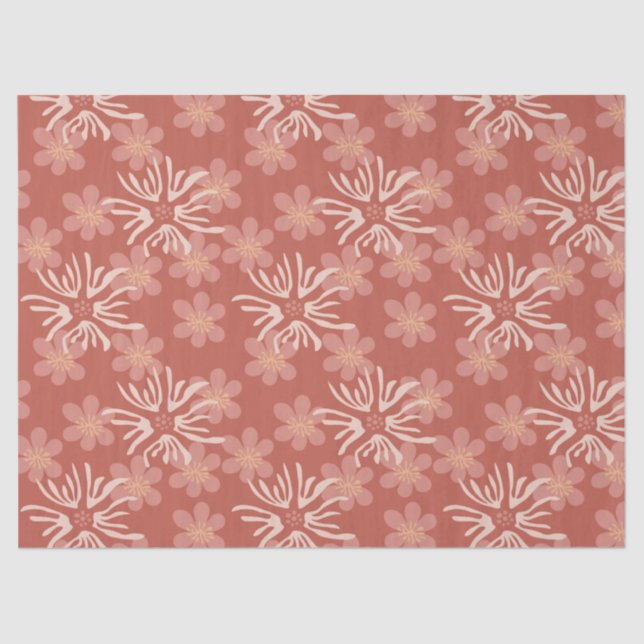 Papel De Seda Flores Retro Rosa Dusty - Padrão Botânico Suave (Frente )