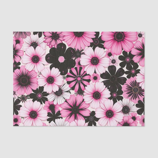 Papel De Seda Flores retrorreflectoras em rosa e preto (Frente )