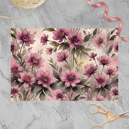 Papel De Seda Flores Românticas Vintage Rosa Púrpura Watercolor