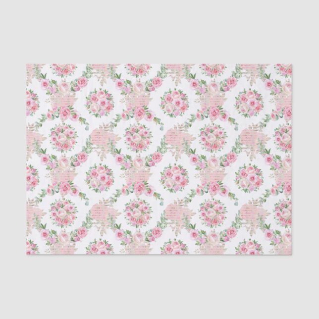 Papel De Seda Flores rosa bonito e doces Padrão de dissociação (Frente )