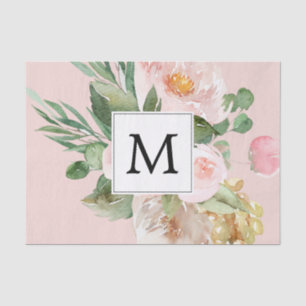 Papel De Seda Flores Rosa Cor-de-Água Moderna Monogramadas