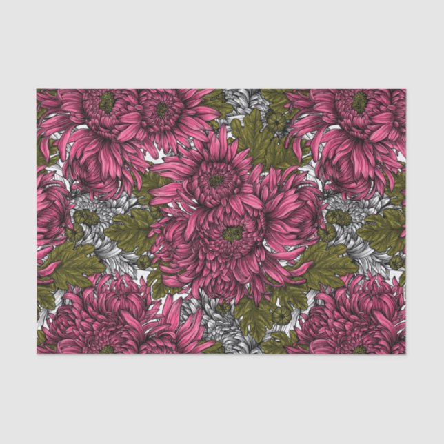 Papel De Seda Flores rosa crisântemo (Frente )