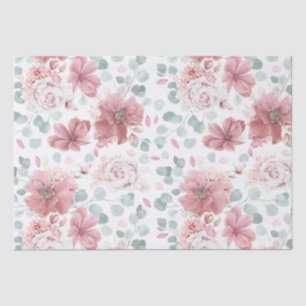 Papel De Seda Flores Rosa e Elegante Verde