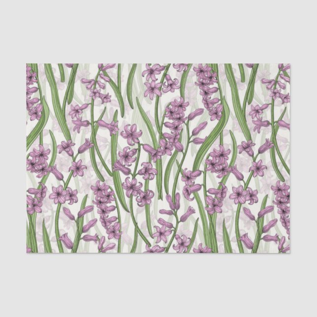 Papel De Seda Flores rosa Hyacinona em branco natural (Frente )
