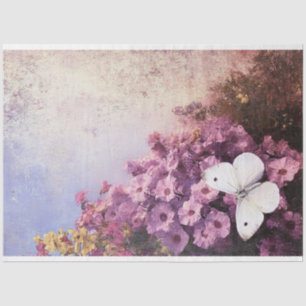 Papel De Seda Flores Roxas Brancas Impressionista