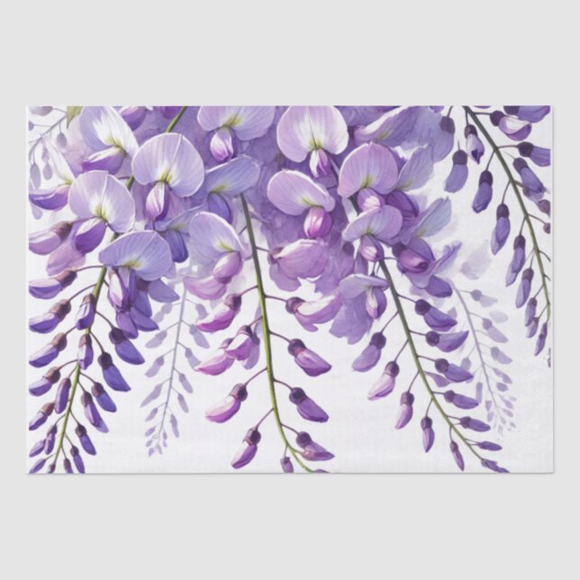 Papel De Seda Flores Roxas de Wisteria Flores Silvestres Aquarel (Frente )