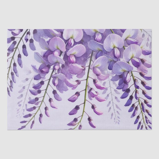 Papel De Seda Flores Roxas de Wisteria Flores Silvestres Aquarel (Frente )