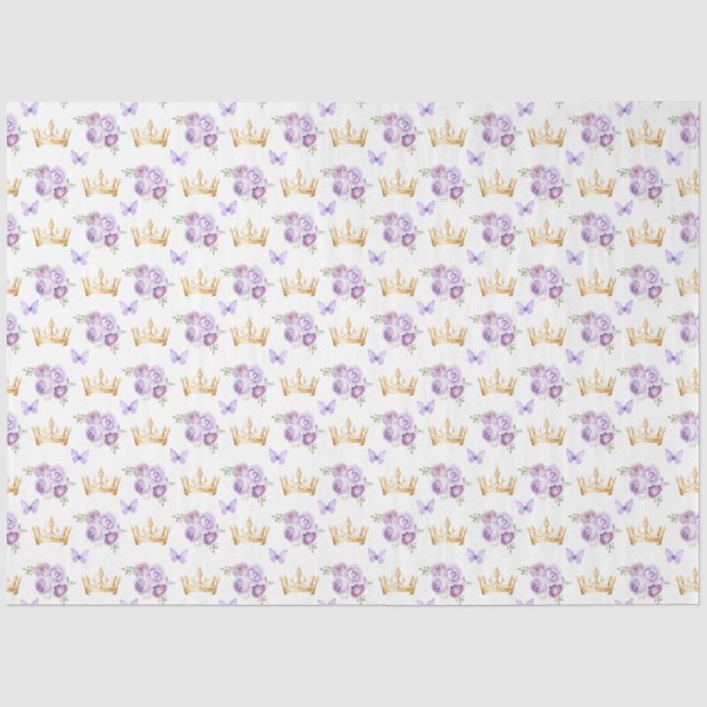 Papel De Seda Flores Roxas Lilás e Coroas Douradas (Frente )