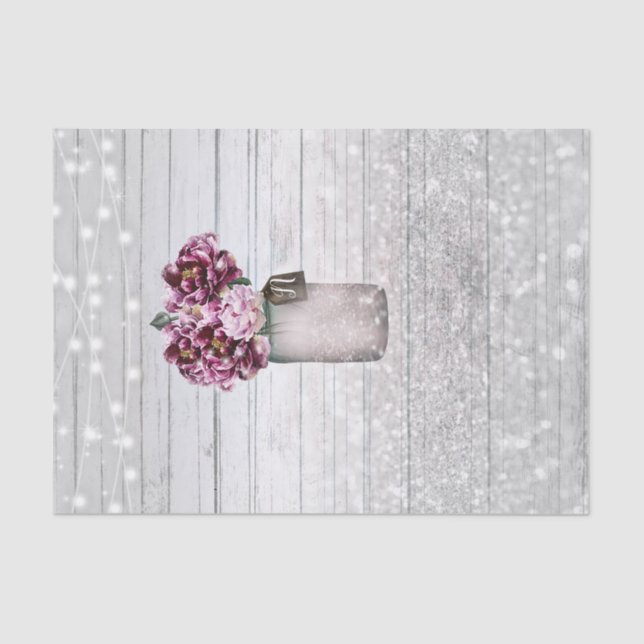 Papel De Seda Flores Rustic Glamor Wood & Burgundy Mason Jar (Frente )