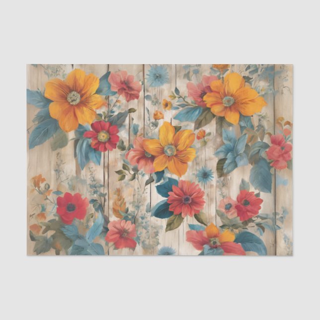 Papel De Seda Flores Rústicas Coloridas Decoupage (Frente )