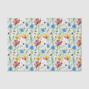 Papel De Seda Flores selvagens coloridas e Grama Verde