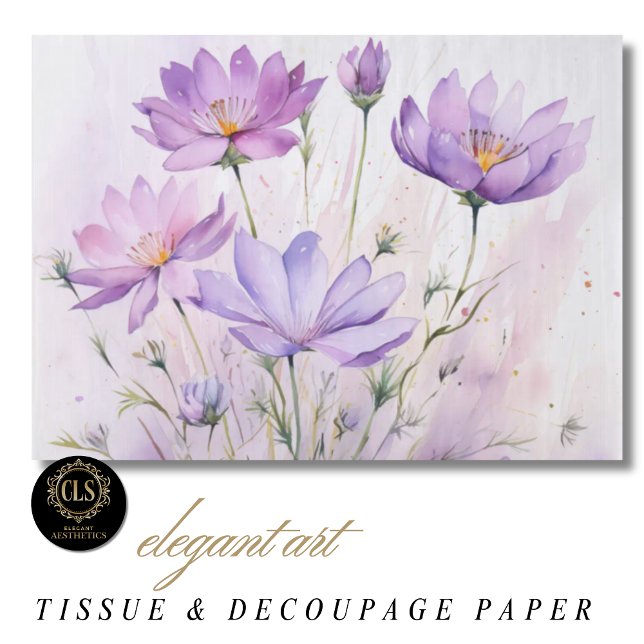 Papel De Seda Flores Selvagens de Aquarela Roxa (Tissue Paper - Watercolor Wildflower Purple Hues)