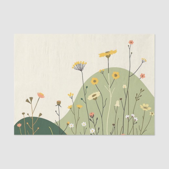 Papel De Seda Flores selvagens escandinavas e Linha Geométrica (Frente )