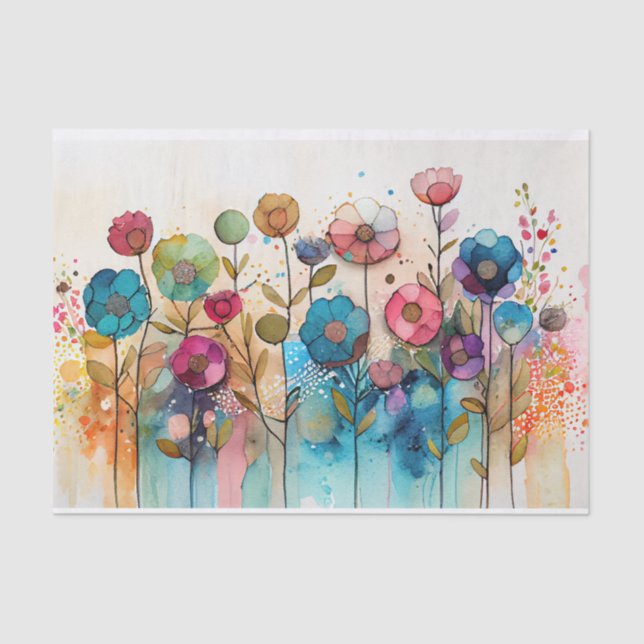 Papel De Seda Flores Selvagens Fluviais De Aquarelas Com Decodif (Frente )