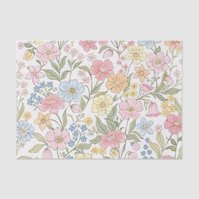 Papel De Seda Flores Selvagens Padrão Floral de Verão (Frente )