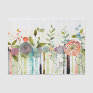 Papel De Seda Flores Selvagens Stripe Verde Roxo Descamação Flor