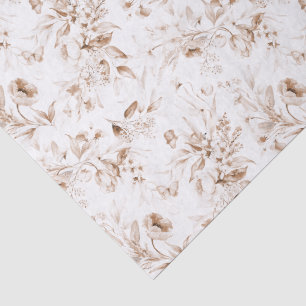 Papel De Seda Flores Sépia em Branco Chá de Bebê Boho