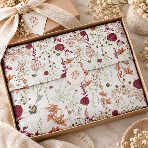 Papel De Seda Flores Silvestres Burgundy Modernos Floral Boho